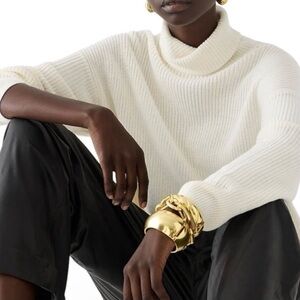 J. Crew Cotton Cashmere Ribbed Turtleneck Sweater Ivory Cream Xlarge
